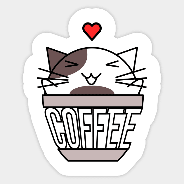 Happy cat in coffee cup with warped text heart on head brown Sticker by coffeewithkitty